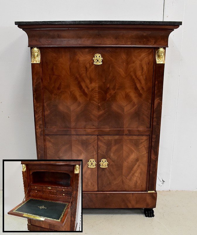 Secretaire Return From Egypt, Mahogany Burl Veneer - Early Nineteenth