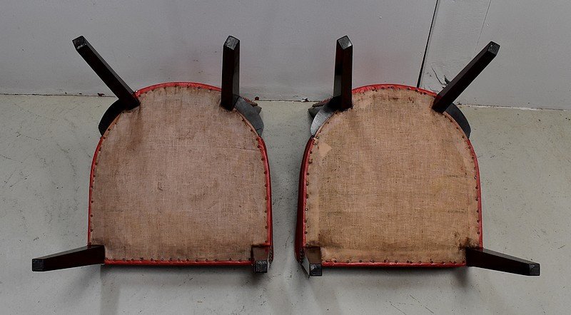 Pair Of Chairs In Macassar Ebony And Red Leather - 1930s-photo-8