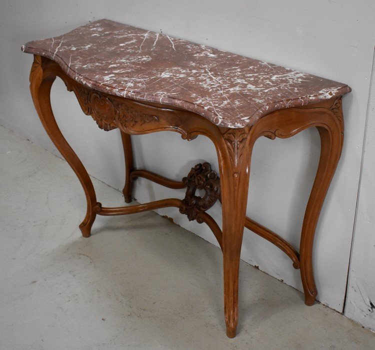 Console In Solid Blond Walnut, Louis XV Style, Napoleon III Period - Mid-19th Century-photo-2