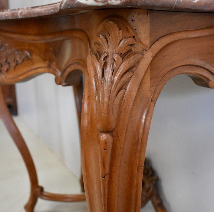 Console In Solid Blond Walnut, Louis XV Style, Napoleon III Period - Mid-19th Century-photo-3