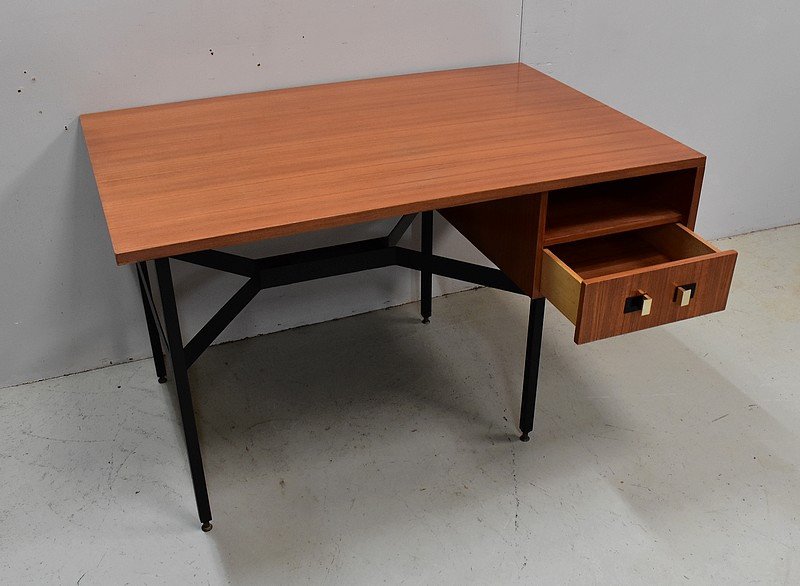 Double Desk In Teak Veneer, Vintage Style, Attributed To G. Guermonprez - 1950s/1960s-photo-3