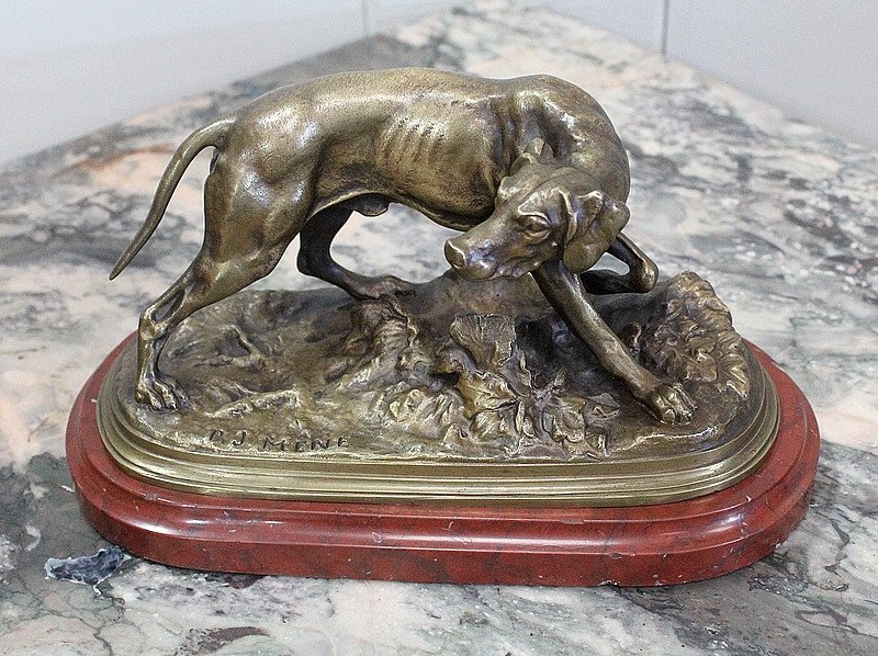 Bronze D’un Chien Braque, De P.j Mêne – Milieu XIXe
