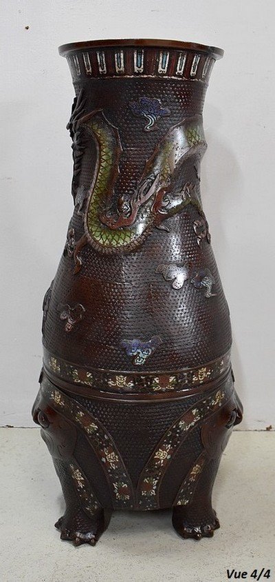 Important Copper Cloisonné Vase, Origin China - Late 19th Century-photo-6