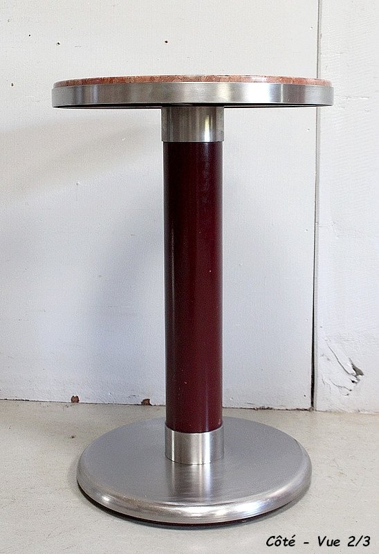 Small Circular Pedestal Table In Brushed Stainless Steel - 1920/1930-photo-5