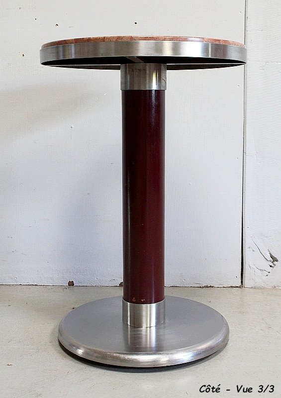 Small Circular Pedestal Table In Brushed Stainless Steel - 1920/1930-photo-6