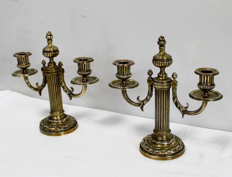 Pair Of Bronze Candlesticks, Louis XVI Style - 2nd Half Of The Nineteenth-photo-2