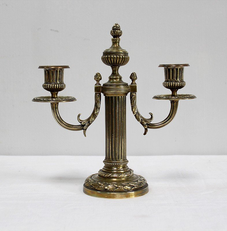 Pair Of Bronze Candlesticks, Louis XVI Style - 2nd Half Of The Nineteenth-photo-3