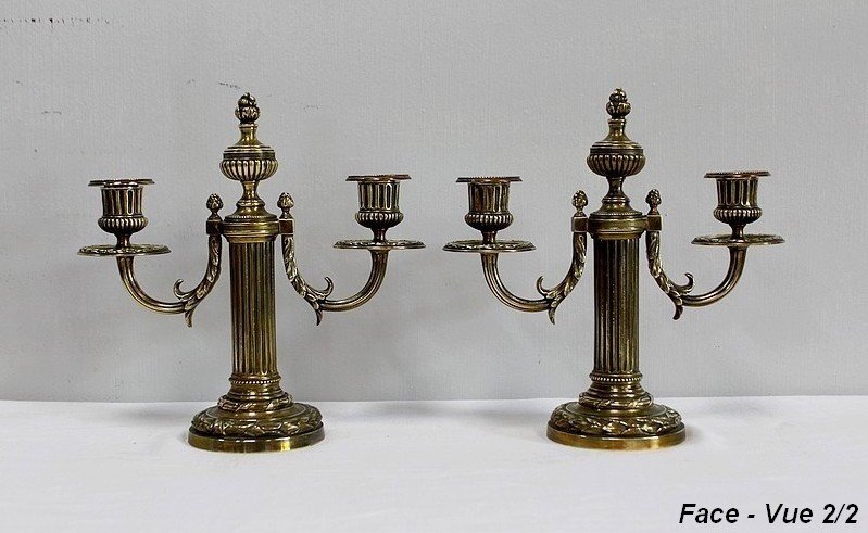 Pair Of Bronze Candlesticks, Louis XVI Style - 2nd Half Of The Nineteenth-photo-4