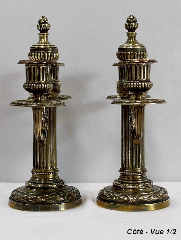 Pair Of Bronze Candlesticks, Louis XVI Style - 2nd Half Of The Nineteenth-photo-5