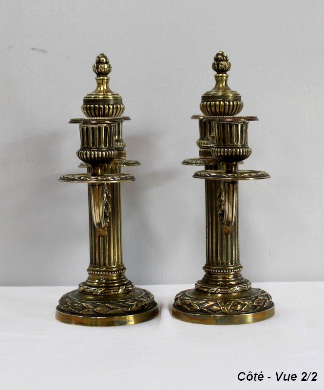 Pair Of Bronze Candlesticks, Louis XVI Style - 2nd Half Of The Nineteenth-photo-6