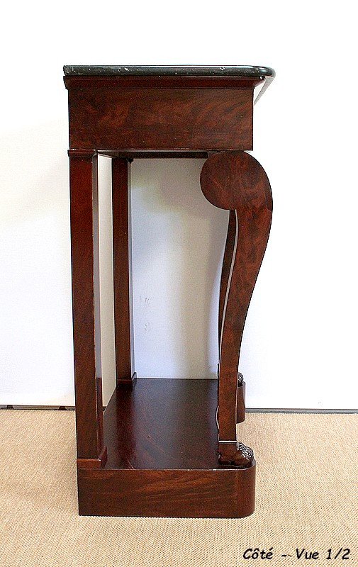 Small Console In Mahogany Burl Veneer From Cuba, Restoration Period - Early 19th Century-photo-4