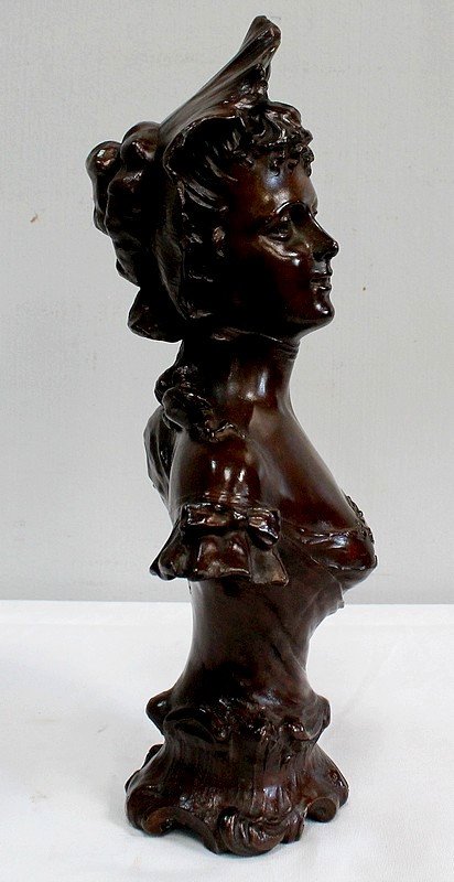 Bronze « Femme Au Chapeau »  De Meslais – Début XXe-photo-2