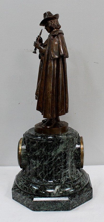 Pendule en Bronze et Marbre « Le Joueur de Flûte », de C-A. Calmels – 2ème partie XIXe-photo-5