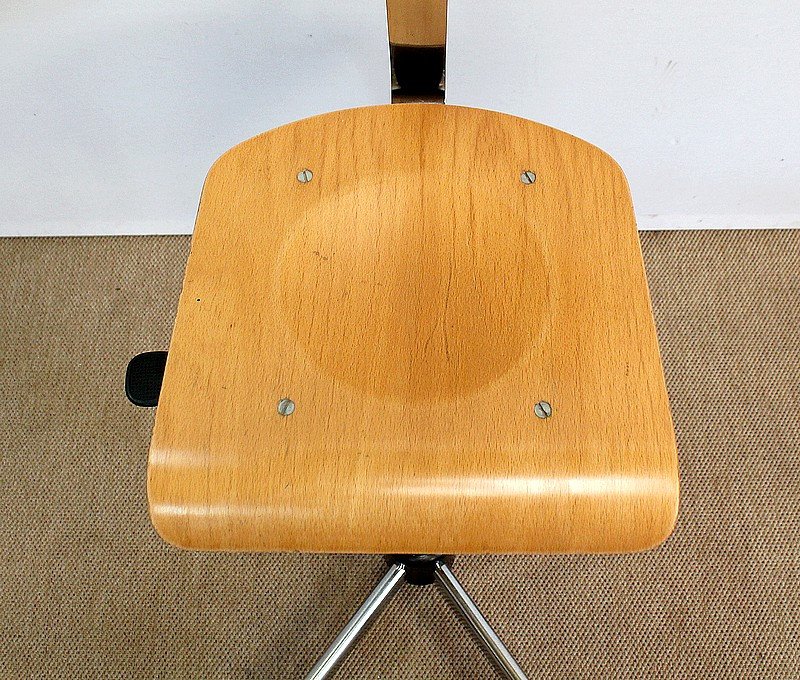 Adjustable Architect's Chair In Chromed Metal - 1960s-photo-4