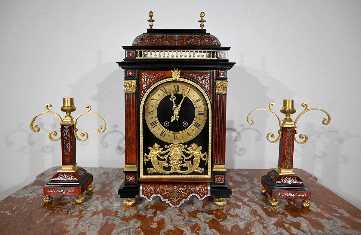 Pendulum In "boulle" Marquetry Called Religious, By L. Leroy & Cie, Napoleon III Period - Mi