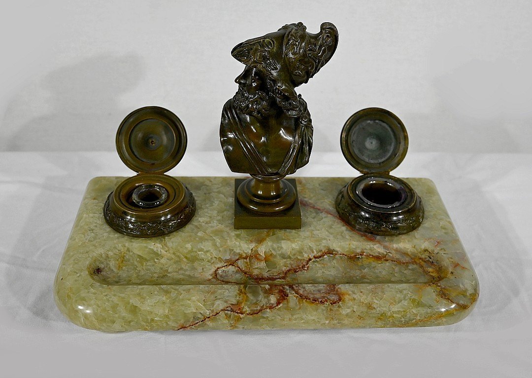 Important Inkwell In Onyx From Pakistan And Bronze - Late Nineteenth-photo-4