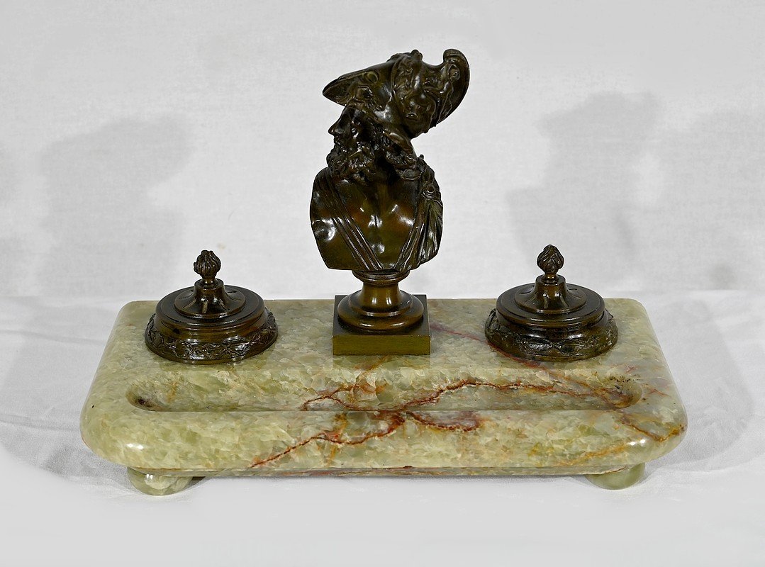 Important Inkwell In Onyx From Pakistan And Bronze - Late Nineteenth