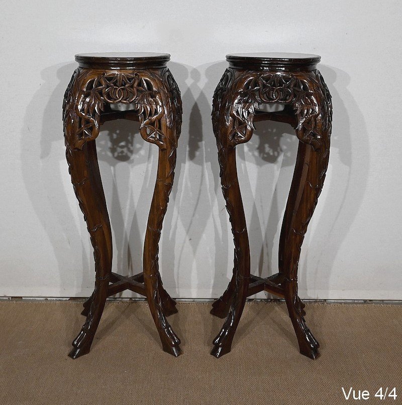 Pair Of Large Asian Rosewood Sellettes - Twentieth-photo-7