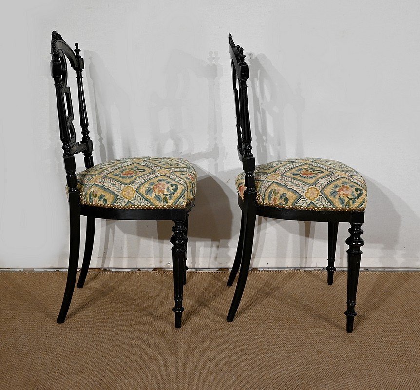 Pair Of Black Lacquered Chairs, Louis XVI Style, Napoleon III Period - Mid-19th Century-photo-2