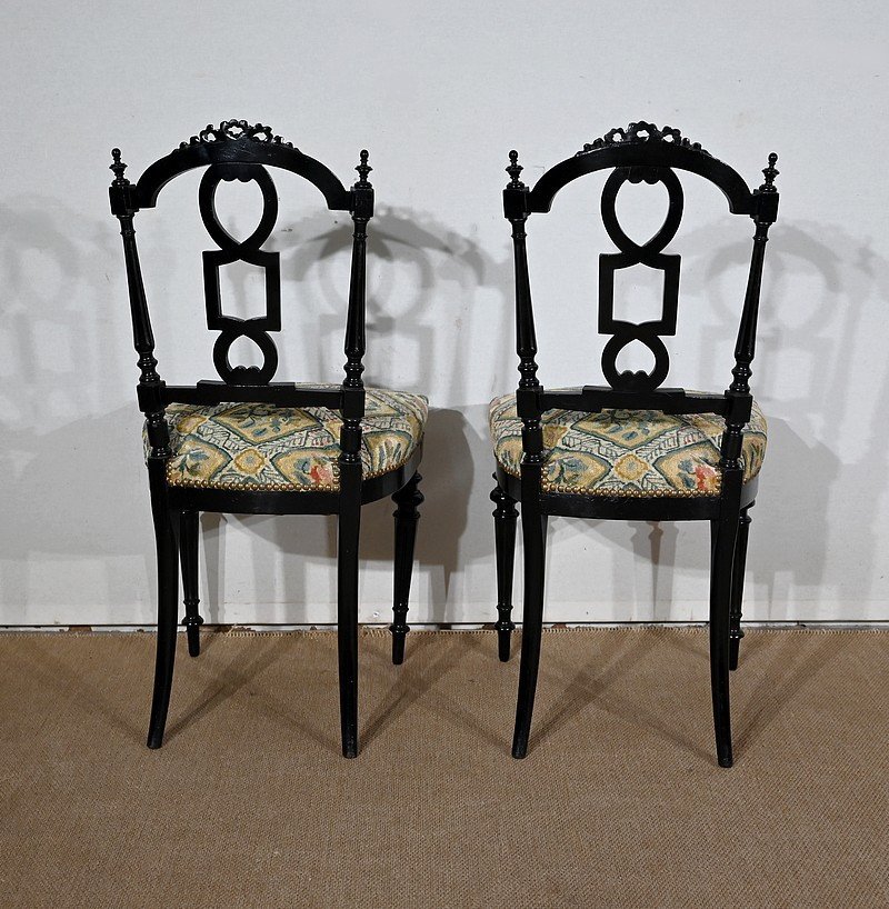 Pair Of Black Lacquered Chairs, Louis XVI Style, Napoleon III Period - Mid-19th Century-photo-1