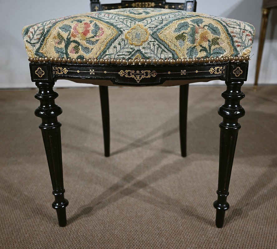 Pair Of Black Lacquered Chairs, Louis XVI Style, Napoleon III Period - Mid-19th Century-photo-6