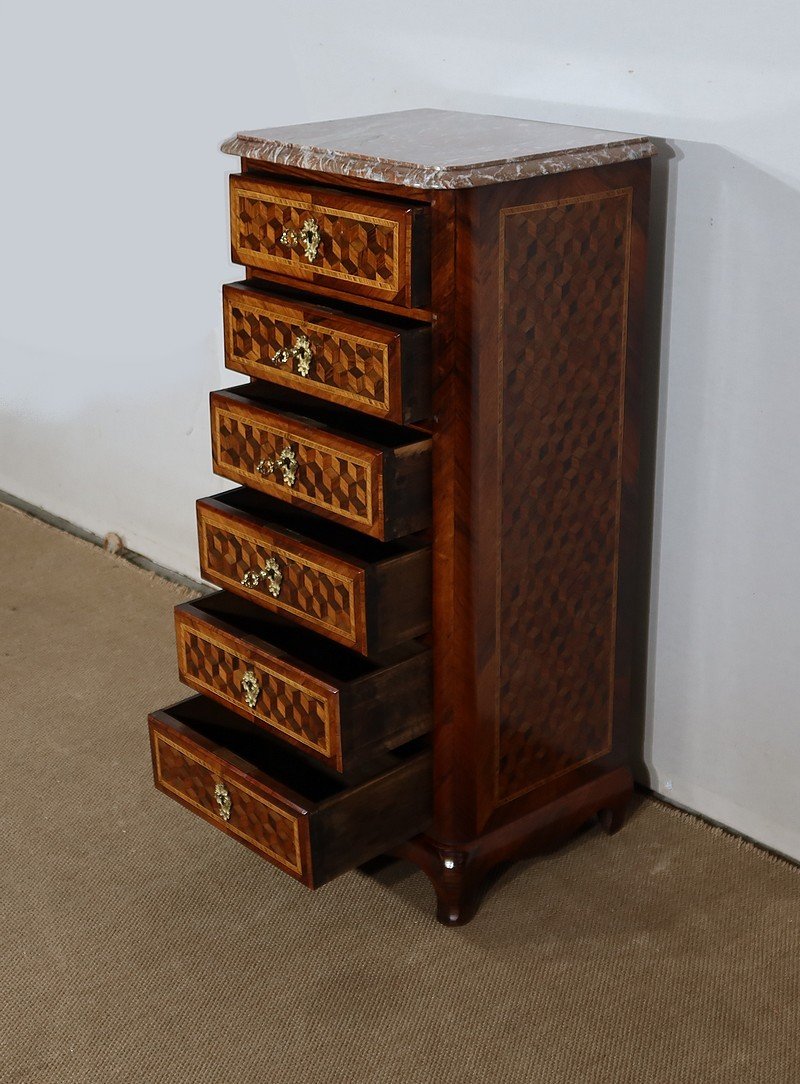 Small Chest Of Drawers In Precious Wood Marquetry, Napoleon III Period - Mid-19th Century-photo-2