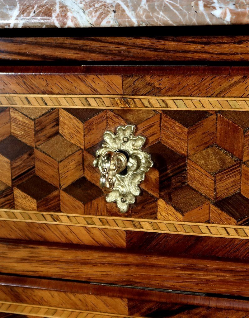 Small Chest Of Drawers In Precious Wood Marquetry, Napoleon III Period - Mid-19th Century-photo-4