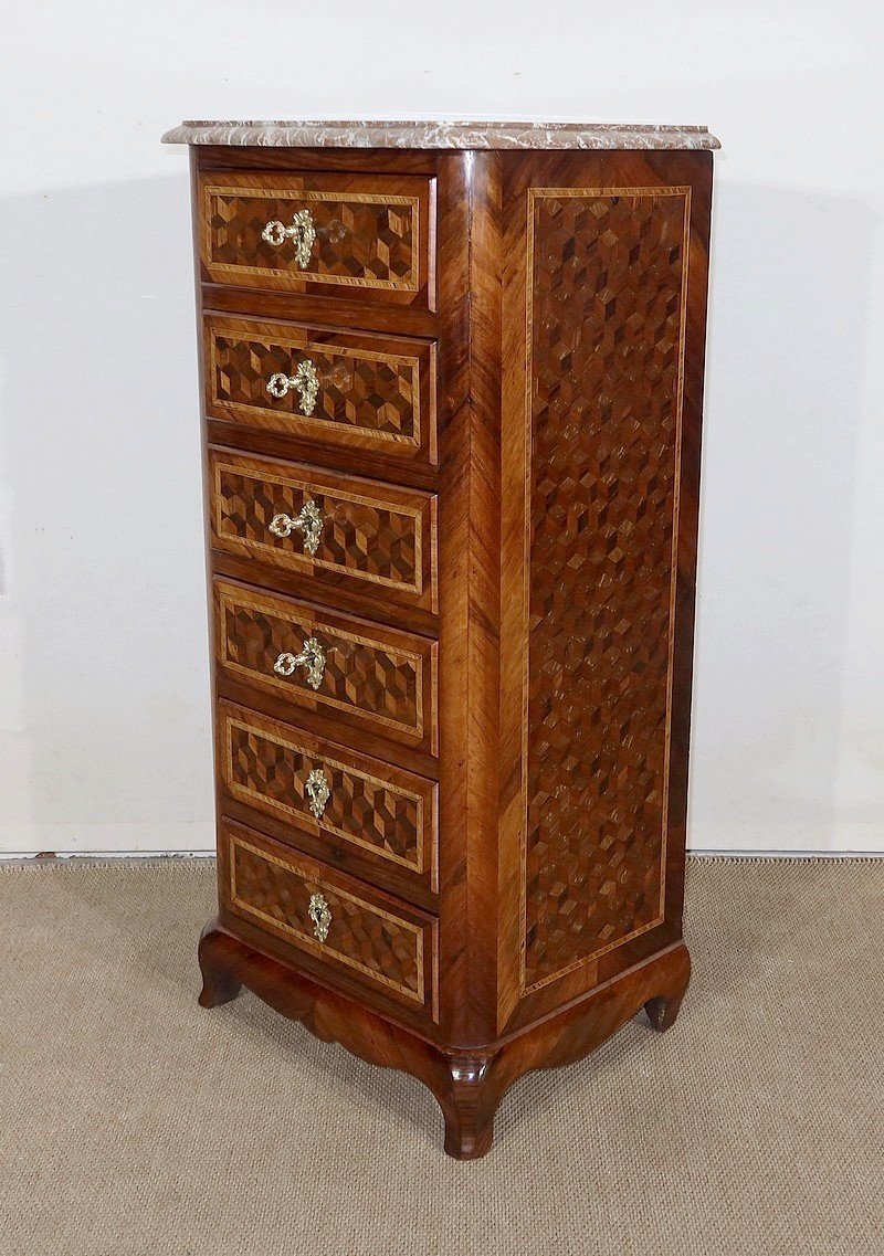 Small Chest Of Drawers In Precious Wood Marquetry, Napoleon III Period - Mid-19th Century-photo-1