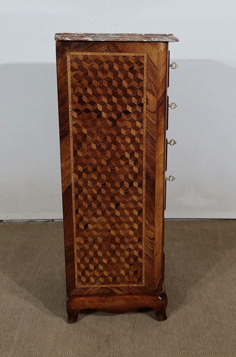 Small Chest Of Drawers In Precious Wood Marquetry, Napoleon III Period - Mid-19th Century-photo-2