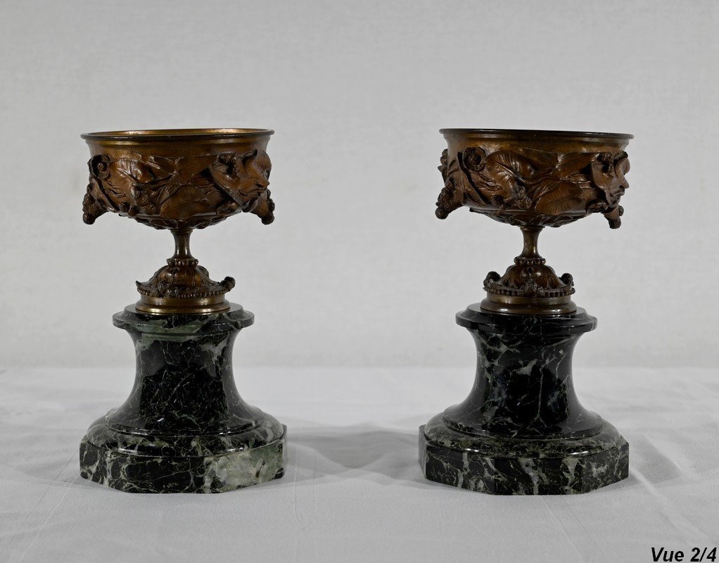 Pair Of Bronze And Marble Cups - Late Nineteenth-photo-1