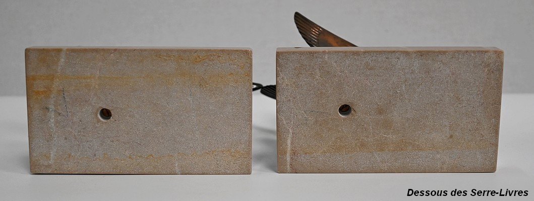 Pair Of Bookends, Swans In Patinated Metal On Marble - 1930/1940-photo-8