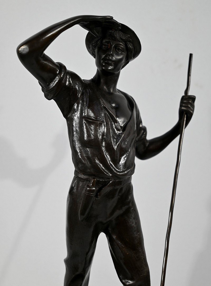 Bronze "the Reaper", Signed E.aizelin - 2nd Part Of The Nineteenth-photo-2