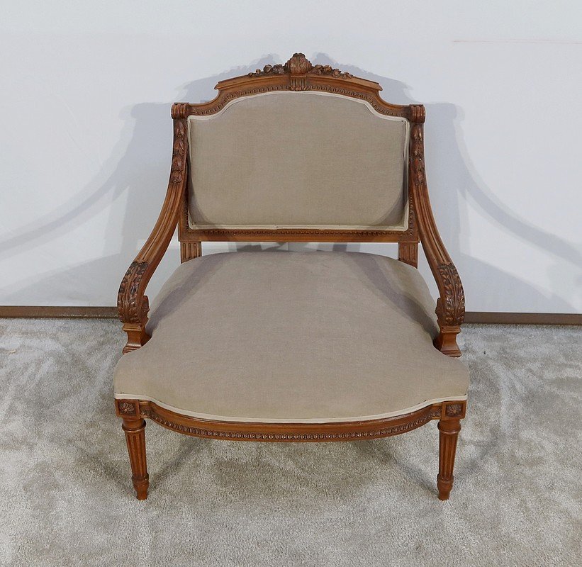 Low Armchair In Solid Walnut, Louis XVI Style - Late Nineteenth-photo-2