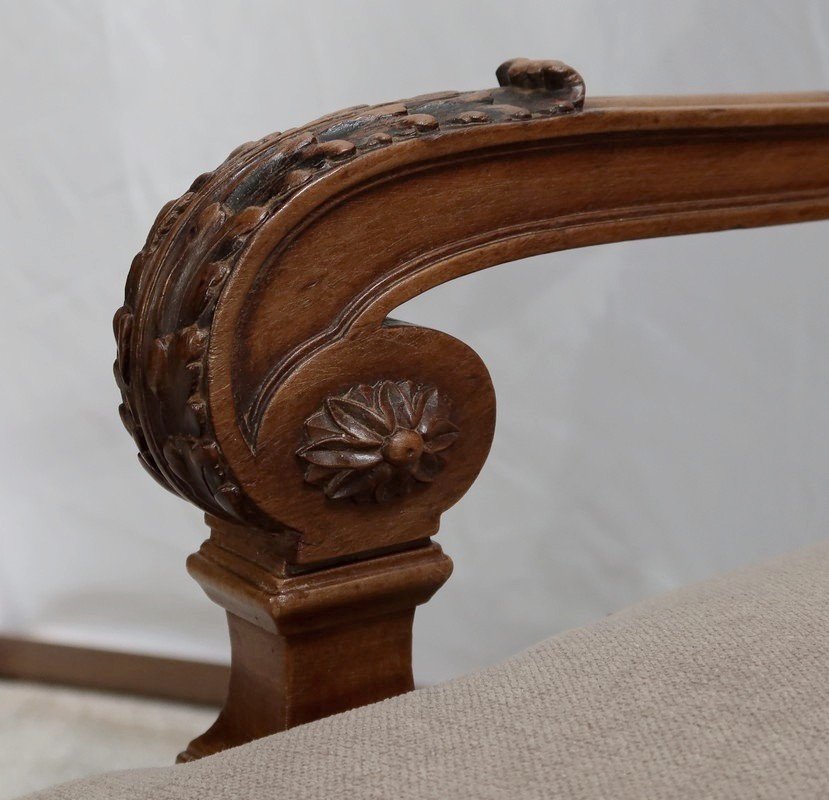 Low Armchair In Solid Walnut, Louis XVI Style - Late Nineteenth-photo-2