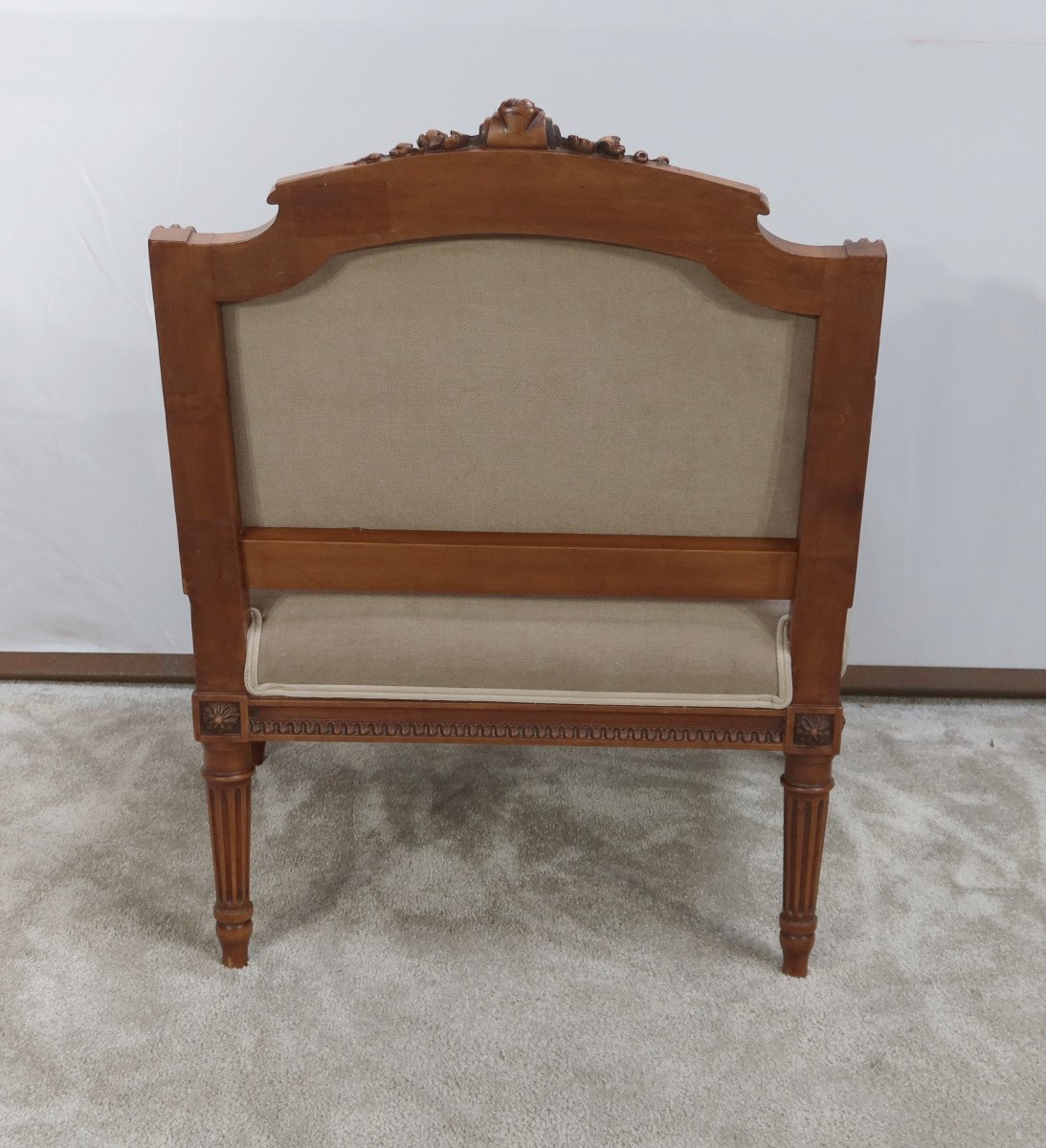 Low Armchair In Solid Walnut, Louis XVI Style - Late Nineteenth-photo-7