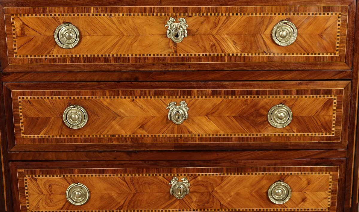 Small Commode In Precious Wood Marquetry, Stamped Cm. Magnien, Louis XVI – XV Period-photo-4