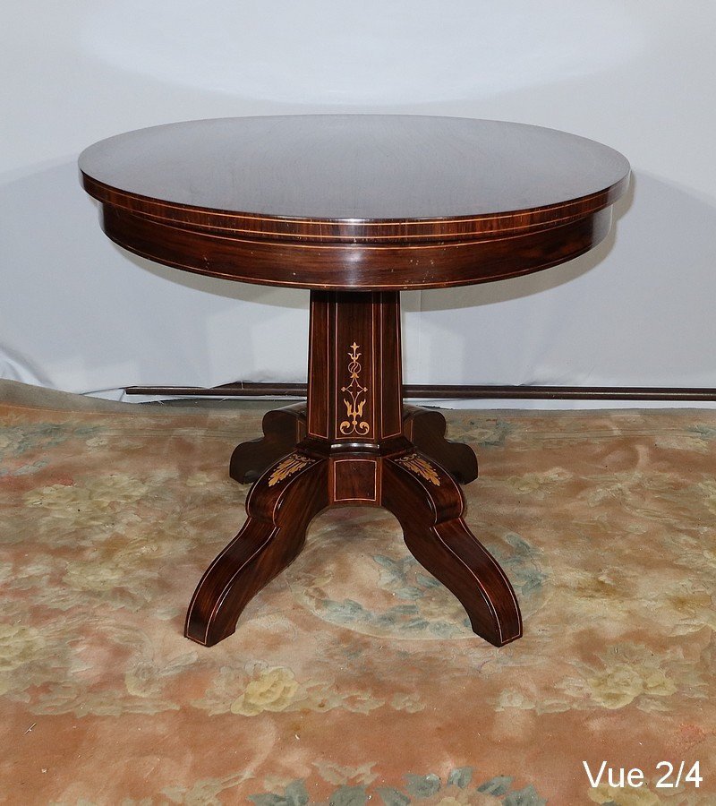 Oval Pedestal Table In Rosewood, Charles X Period - Early 19th Century-photo-3