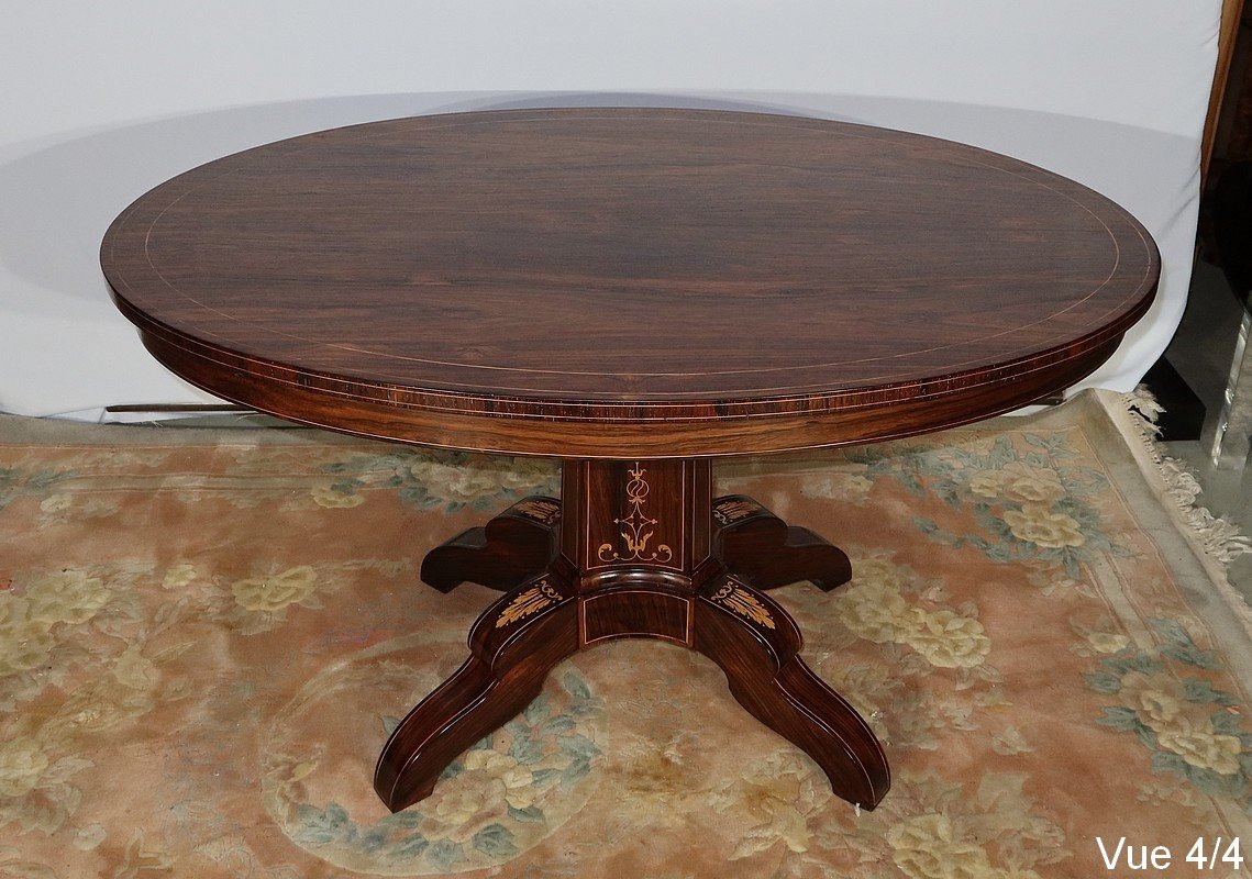 Oval Pedestal Table In Rosewood, Charles X Period - Early 19th Century-photo-6