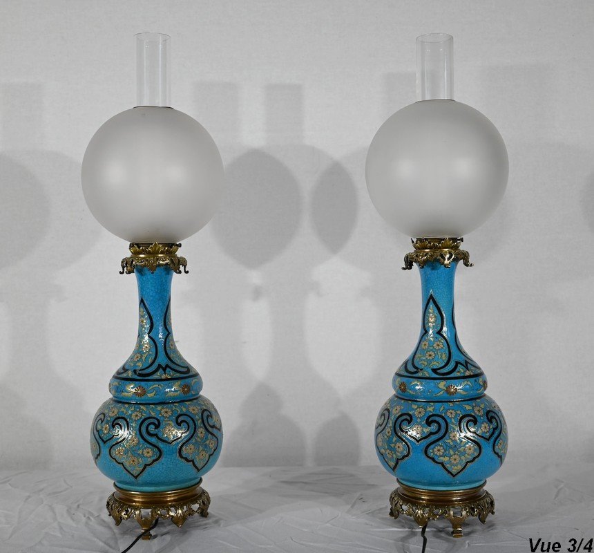 Pair Of Porcelain And Bronze Lamps, Napoleon III - Mid-19th Century-photo-4