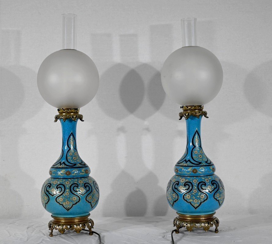 Pair Of Porcelain And Bronze Lamps, Napoleon III - Mid-19th Century