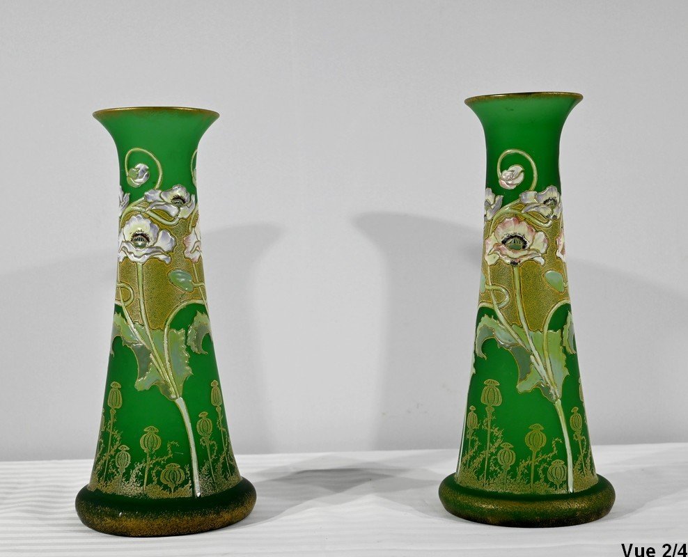 Paire De Vases En Pâte De Verre, Legras, Art Nouveau – Fin XIXe-photo-1