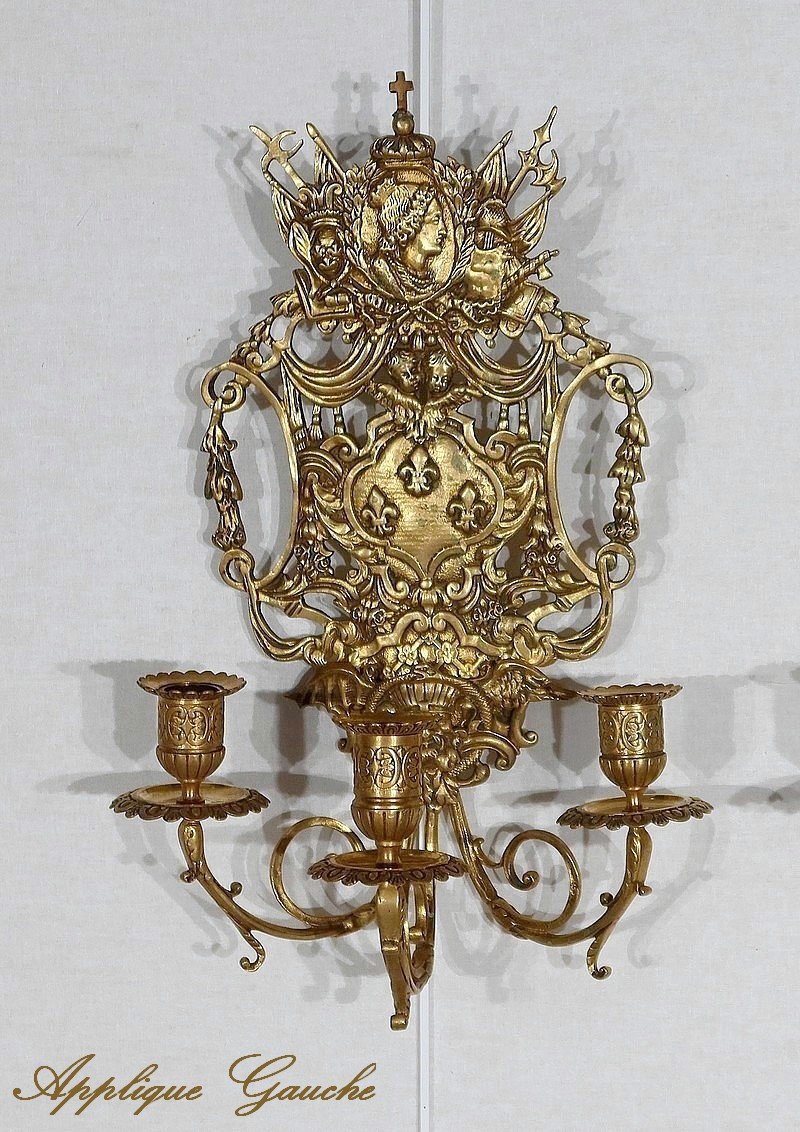 Important Pair Of Wall Lights With 3 Branches In Gilt Bronze, Napoleon III - Mid-19th Century-photo-3