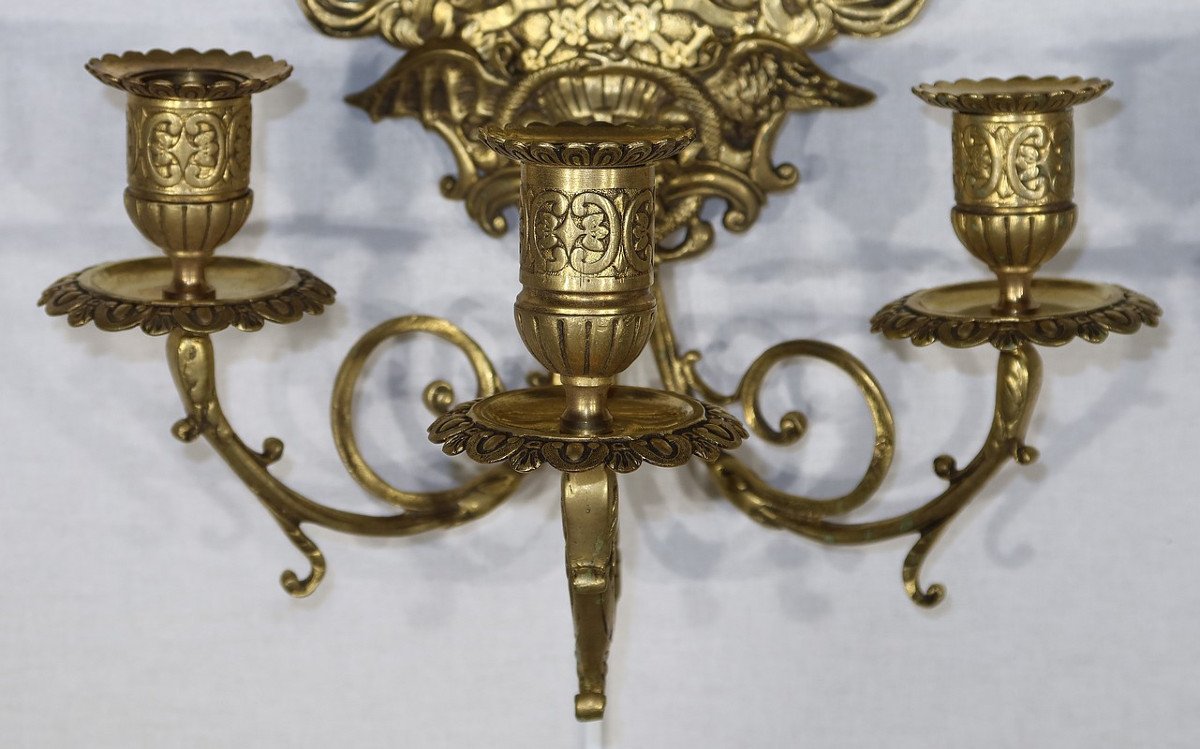 Important Pair Of Wall Lights With 3 Branches In Gilt Bronze, Napoleon III - Mid-19th Century-photo-3