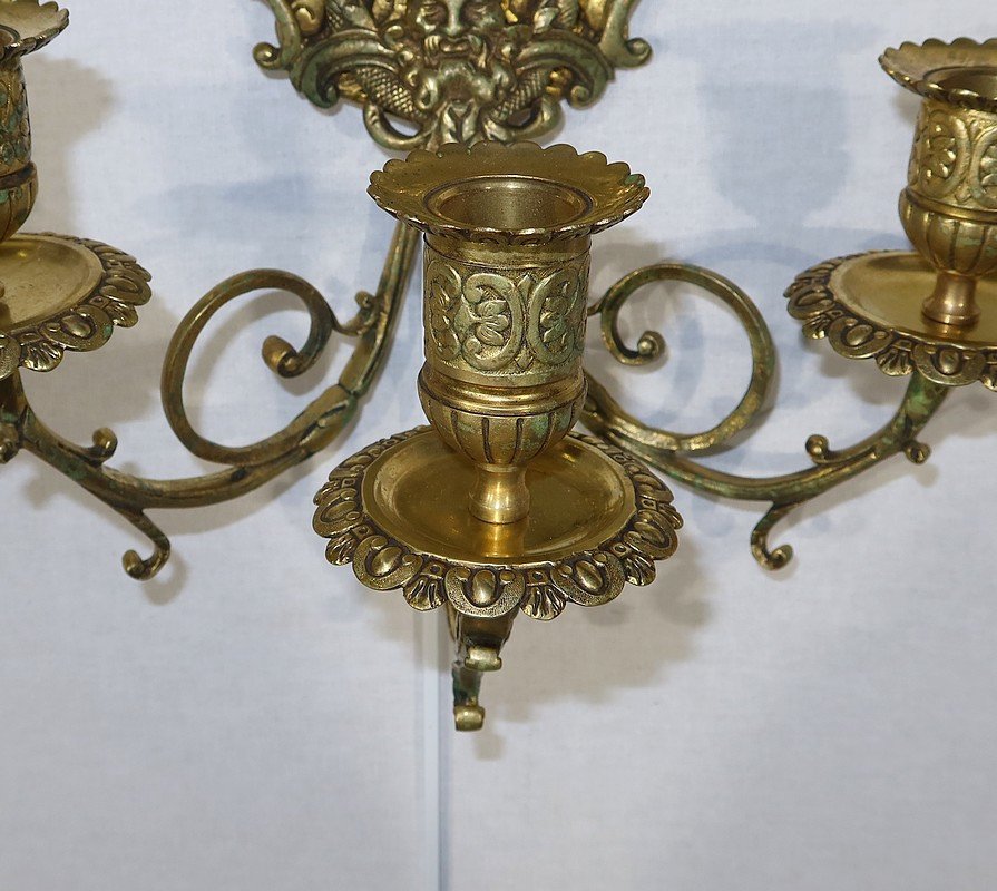 Important Pair Of Wall Lights With 3 Branches In Gilt Bronze, Napoleon III - Mid-19th Century-photo-6