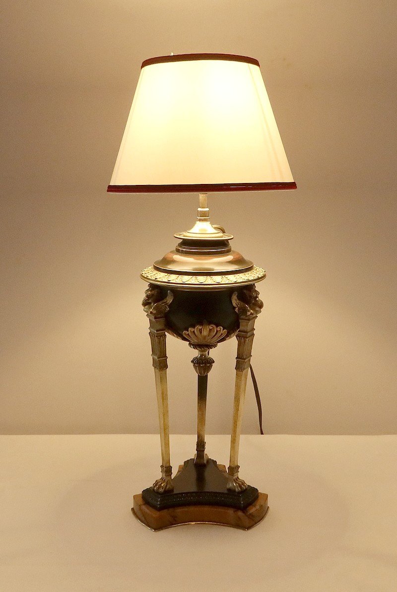 Cassolette En Bronze Montée En Lampe, époque Empire – Début XIXe-photo-2