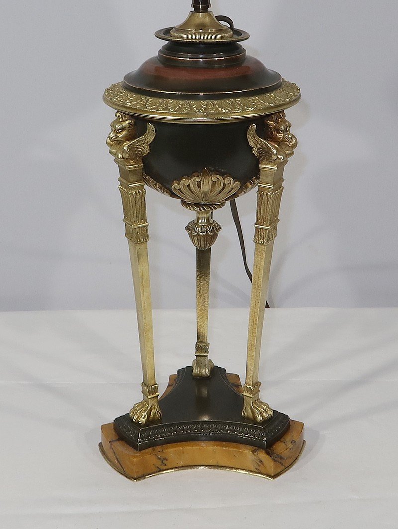 Cassolette En Bronze Montée En Lampe, époque Empire – Début XIXe-photo-3