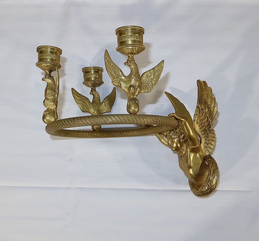 Pair Of Gilt Bronze Candle Holders, Empire - Early 19th Century-photo-2