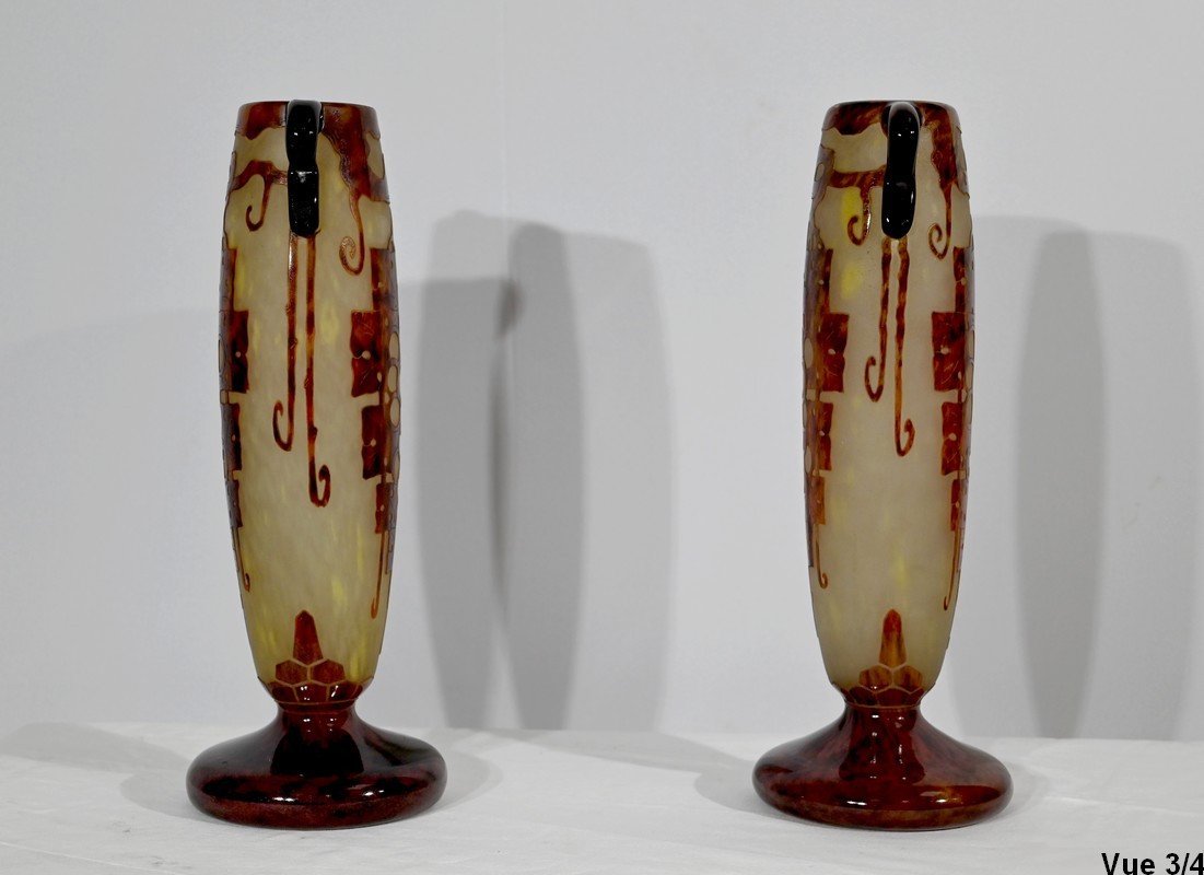 Paire De Vases « Le Verre Français », Signés Charder, Art Déco - 1927-photo-5