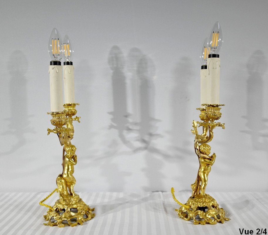Pair Of Candlesticks In Gilt Bronze - Late Nineteenth-photo-4