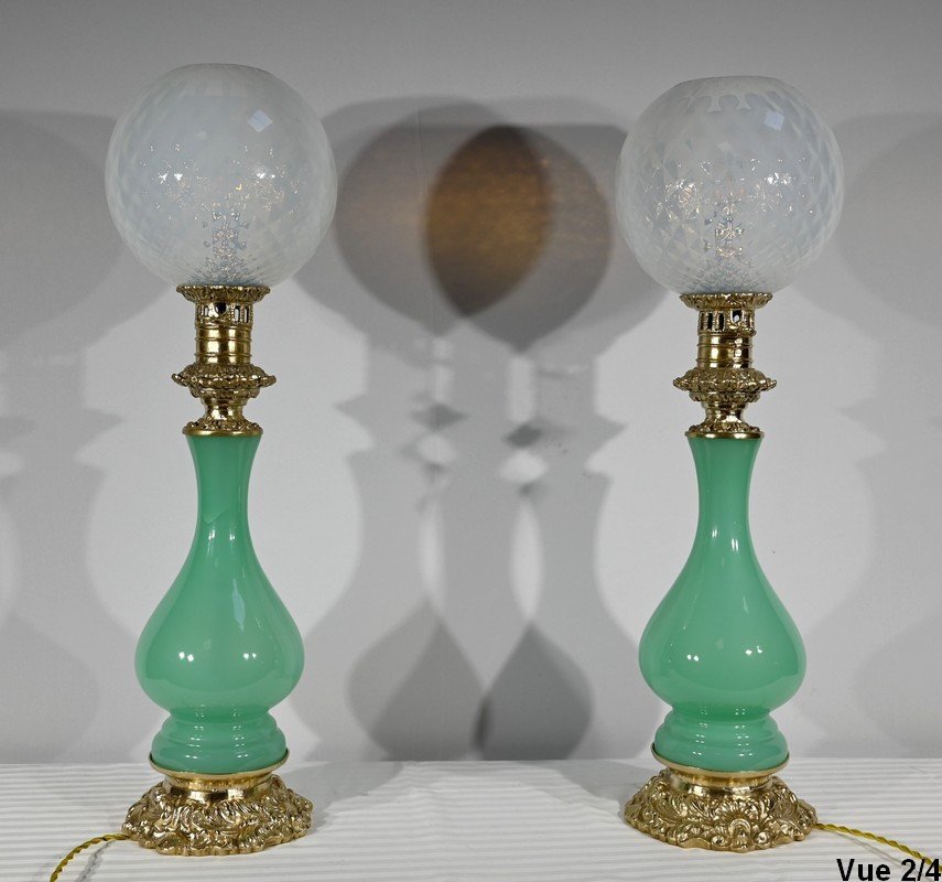 Pair Of Opaline And Bronze Lamps - Late Nineteenth-photo-4